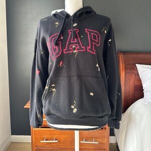 Gap faded black grey logo hoodie with floral print - Sz S